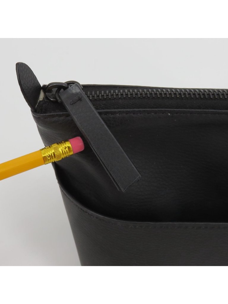 Von Holzhausen The Catch All Pouch Solid Black Faux Leather Pockets Handbag Bag — image 2 of 8